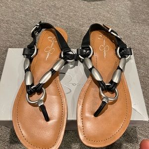 Jessica Simpson black and silver sandals.